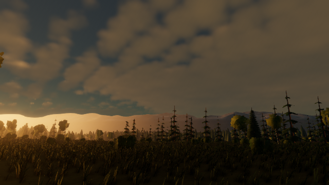 Volumetric clouds at sunset